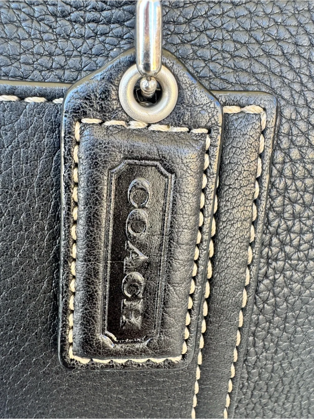 Coach Chelsea Black Pebbled Leather Shoulder Bag with Tan Handles
